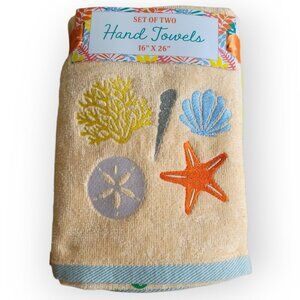 NWT Beach-Themed Cotton Hand Towels Set 16x26 Inches